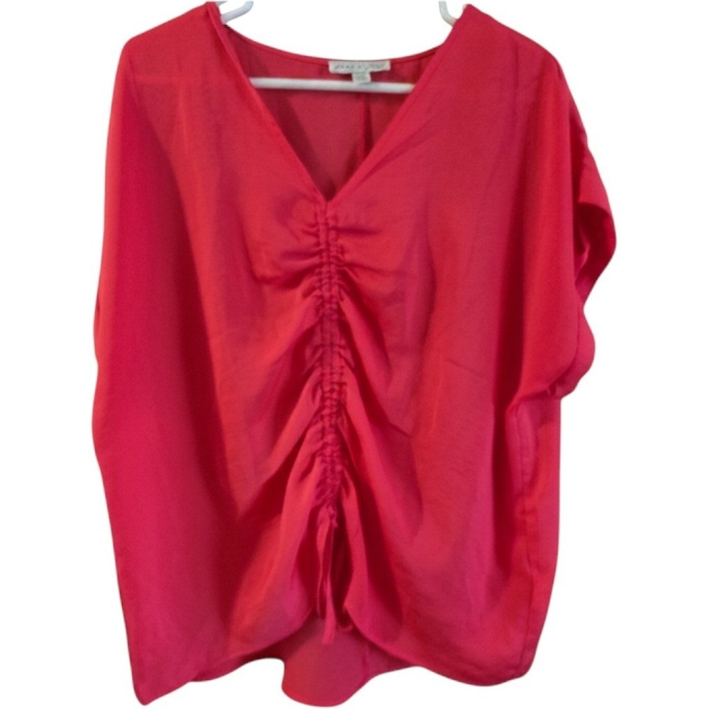 Coral Pink Ruched Front V-Neck Blouse Top  She + Sky XL PSS8022R